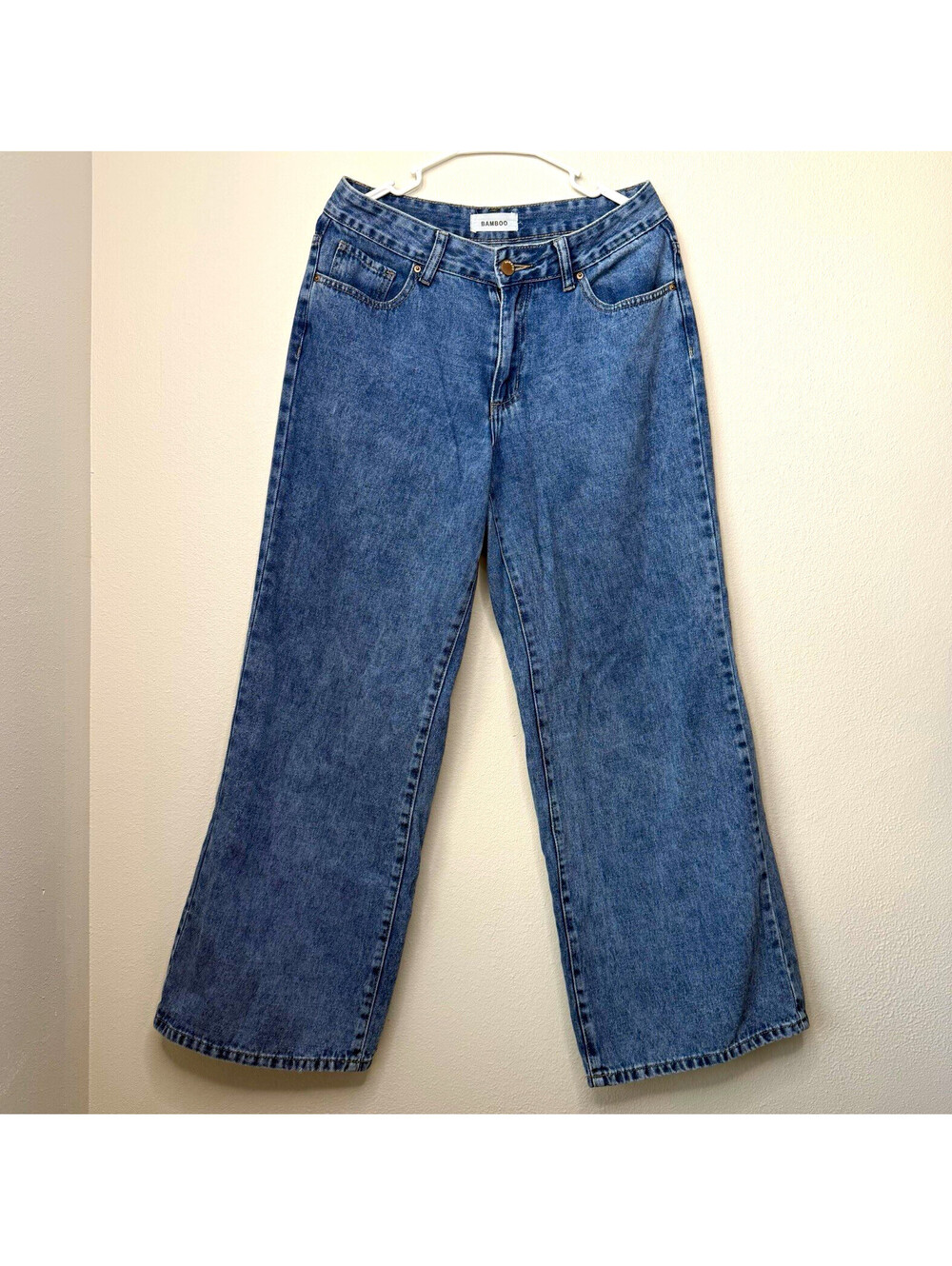 Bamboo Blue Medium Wash Denim Wide Leg Jeans Juniors Size 5 Pockets 5/27